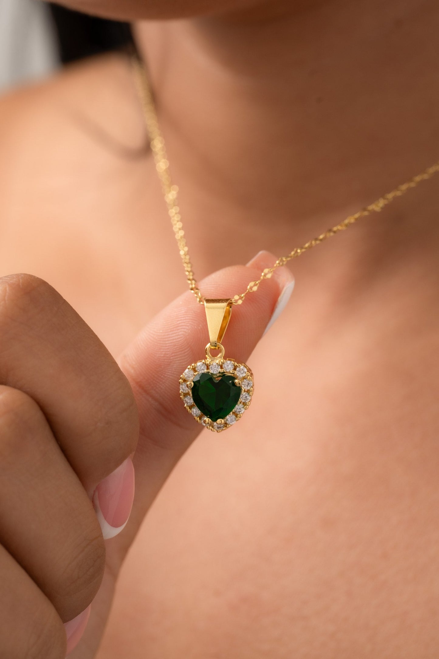 Cadena espejo mediana 45cm + dije green heart