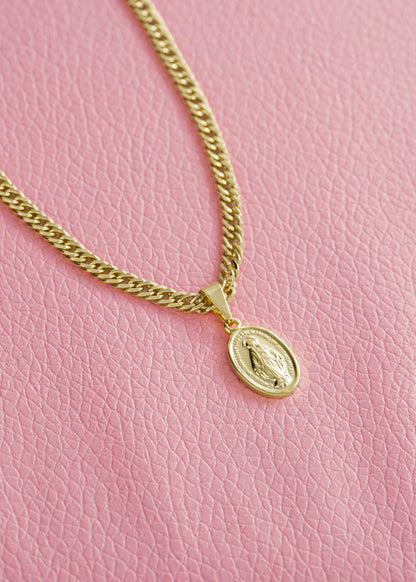 Cadena continúa 3mm 45cm + dije virgen milagrosa