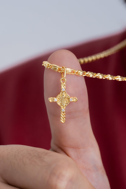 Cadena Caracol Gruesa 65 Cms + Dije Cruz San Benito 2 Cms
