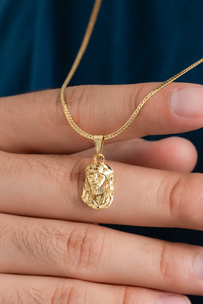 Cadena serpiente plana delg 1mm 65cm + Dije Rostro Mediano Tallado