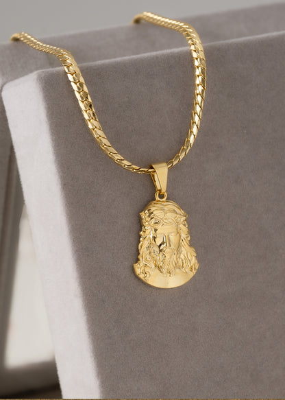 Cadena serpiente 4mm (65cm) + dije rostro de cristo G