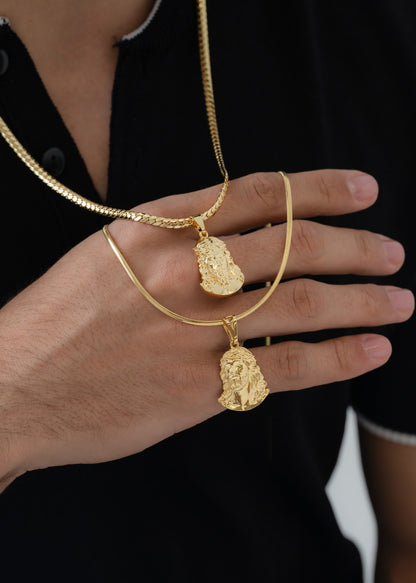 Cadena serpiente 4mm (65cm) + dije rostro de cristo G