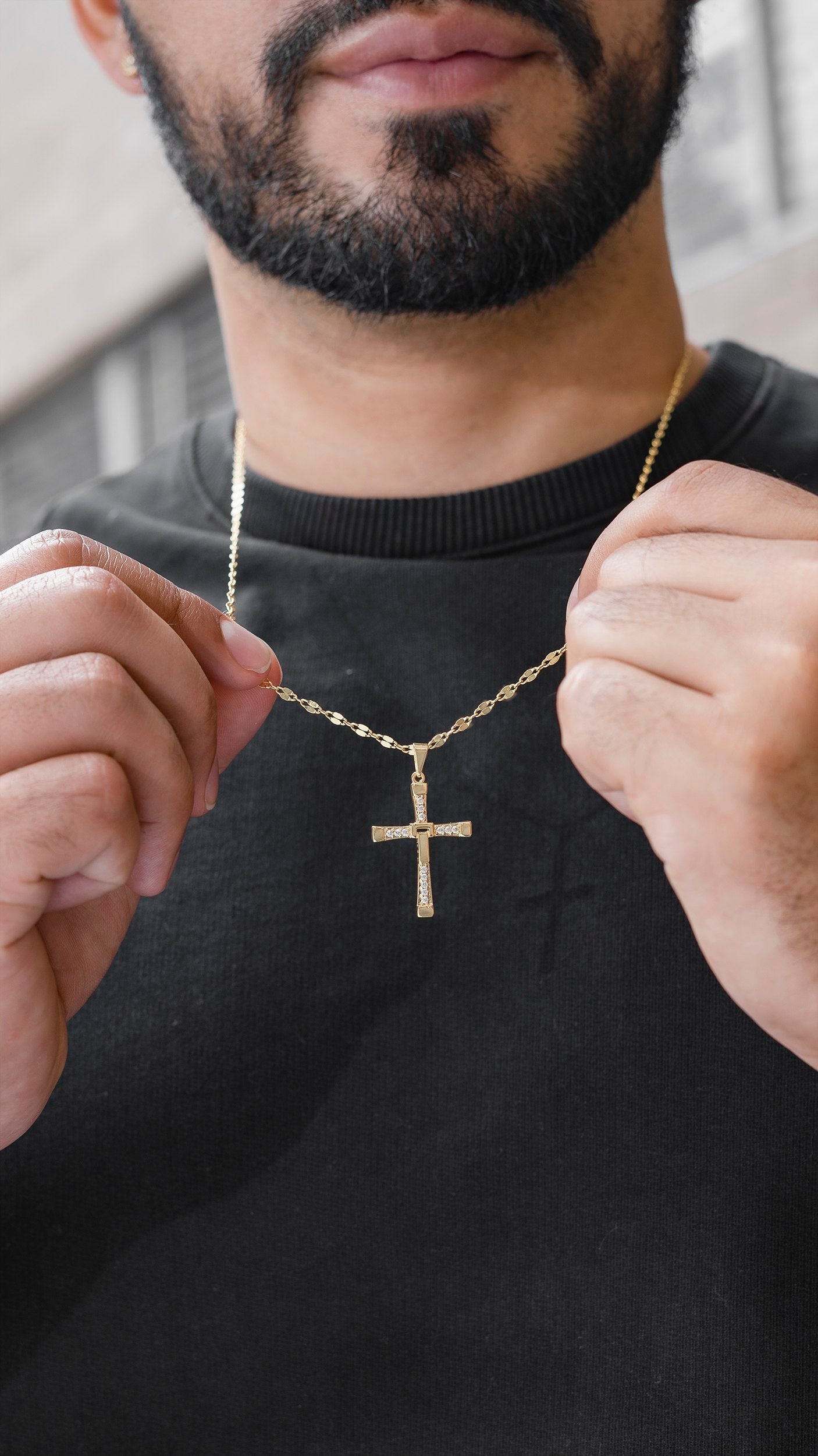 Cadena Espejo Cuadrada ( 65cms) + Dije Cruz Toretto Cristal 3.1cms