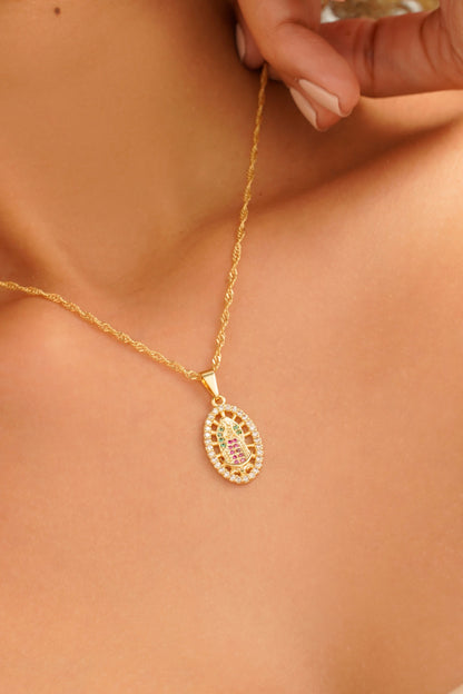 Cadena Singapur 1.5mm (45 cms) + Dije Virgen Guadalupe Swarovski