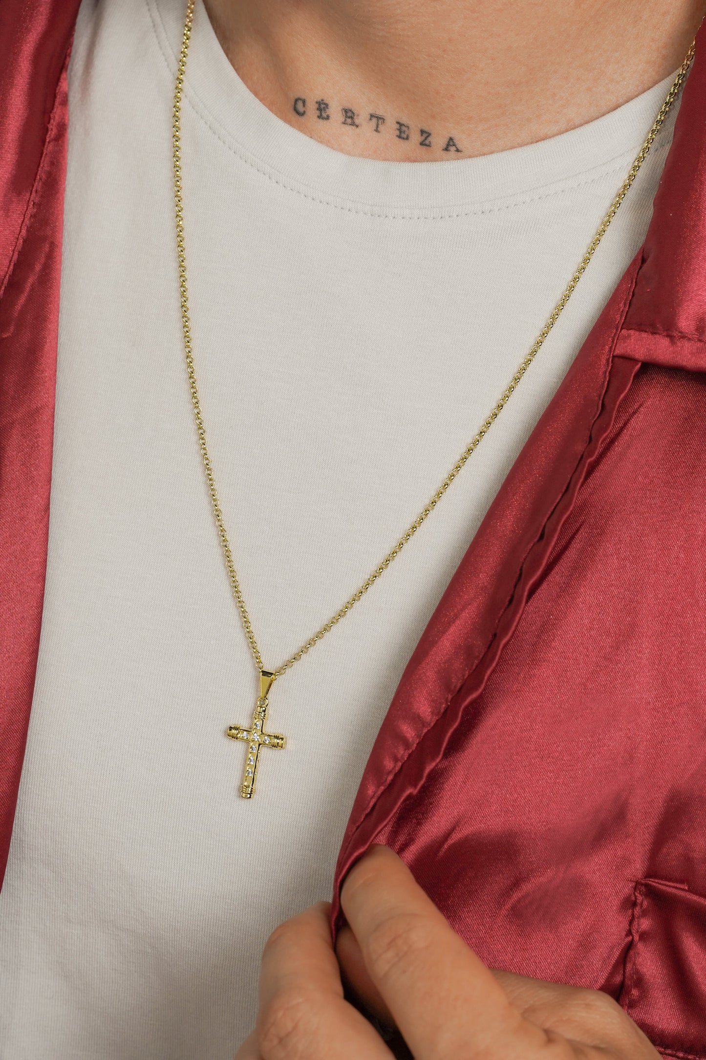 Cadena tejido aros 1.8 + Dije cruz circones