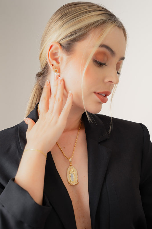 Cadena Caracol Gruesa (45cms) + Dije Nuestra Señora de Guadalupe Circonias