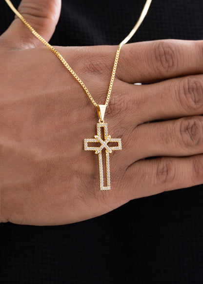 Cadena veneciana gruesa 65cms + dije cruz silueta circonias 3.5 cms