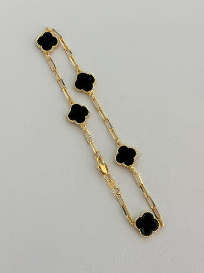 Pulsera trébol negro con eslabones