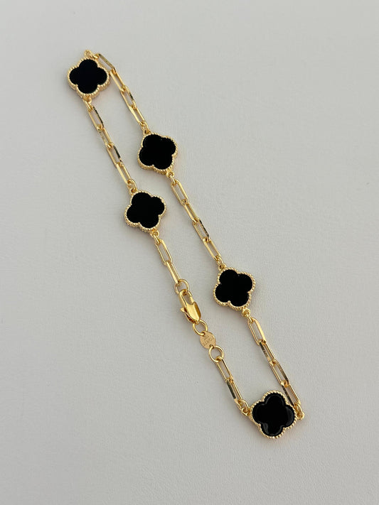 Pulsera trébol negro con eslabones