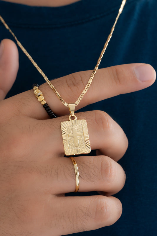 Cadena Escalera y Plana 65cms +  Dije placa almighty