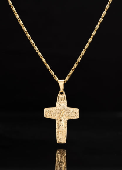 Cadena caracol gruesa 45cm + dije cruz buen pastor