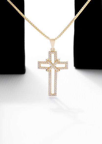 Cadena veneciana gruesa 65cms + dije cruz silueta circonias 3.5 cms