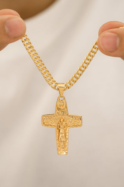 Cadena Continua 4mm (65cm) + Dije cruz buen pastor