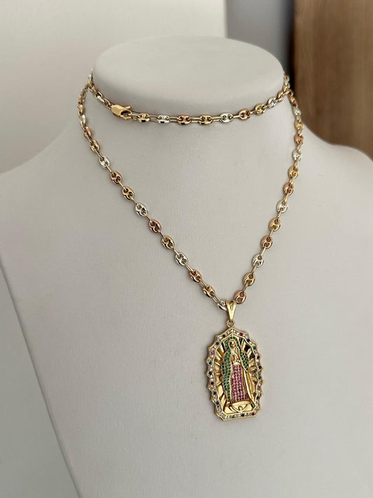 Cadena gcc 3 oros 60cm + Dije virgen Guadalupe grande swarovski exclusive