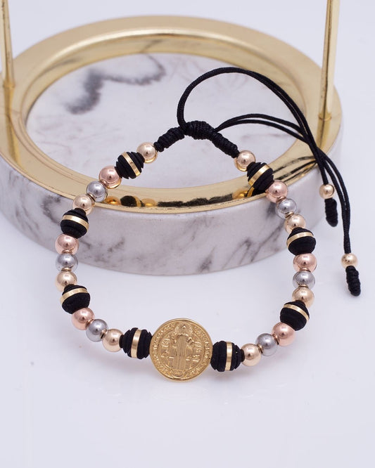 Pulsera San Benito G. N° de Balín: #6 argollado, #5 rosa, #5, liso, #5 acero.