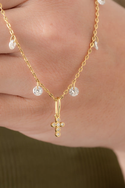 Cadena Gypsy (35cms) + 5cms extensor +  Dije Cruz Redondeada 1.6 Cms