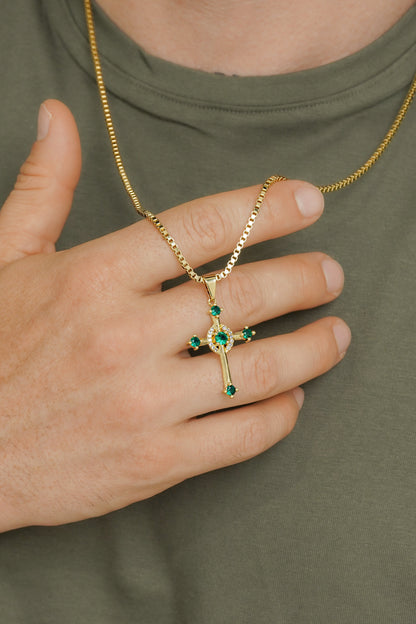 Cadena veneciana gruesa 65cms + dije cruz verde