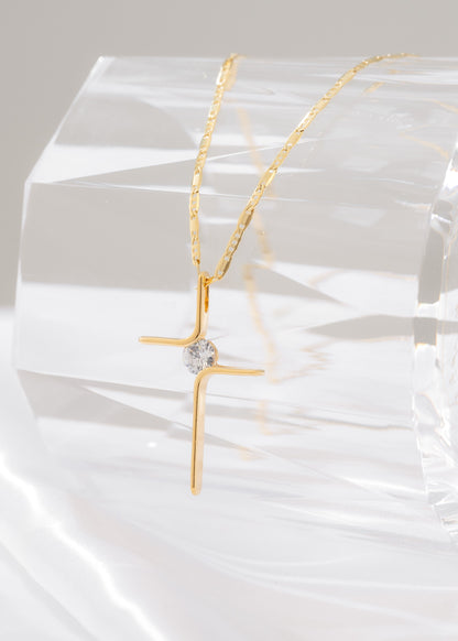 Cadena Escalera y Plana 65cms + Dije cruz Circonia 4cms