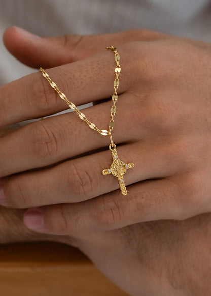 Cadena espejo cuadrada 65cm + dije cruz san Benito 2cms