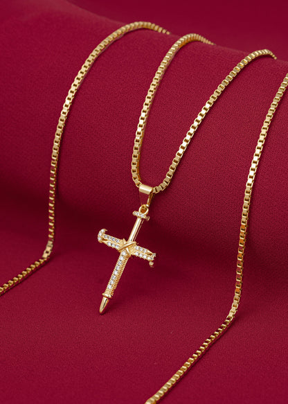 Cadena veneciana gruesa 65cms + Dije Cruz Clavos Circonias Cristal