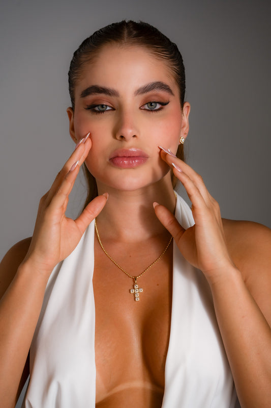 Cadena militar doble delgada 45cms + dije charm crystal