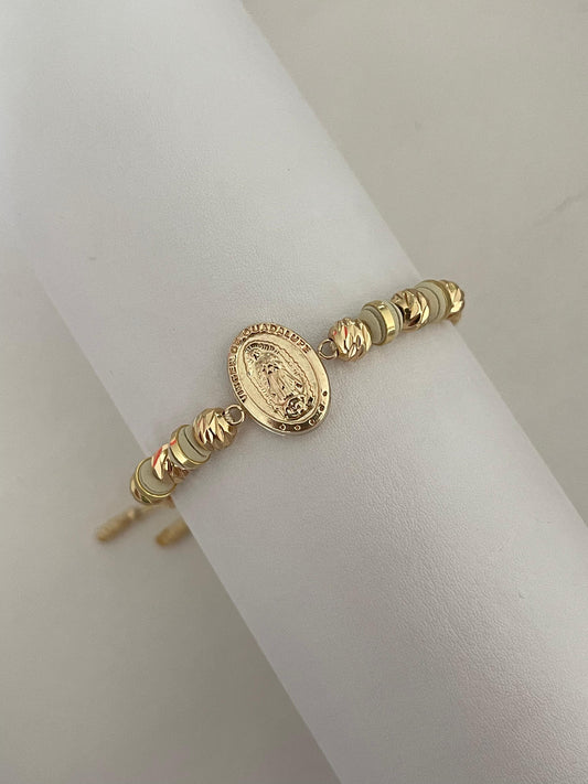 Pulsera Guadalupe grande. N° de Balines: #6 argollado, #6 diamantado.