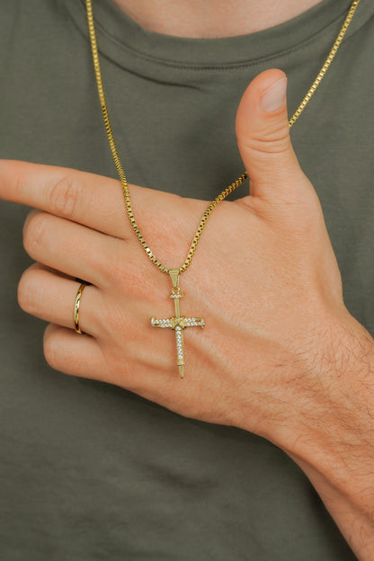 Cadena veneciana gruesa 65cms + Dije Cruz Clavos Circonias Cristal