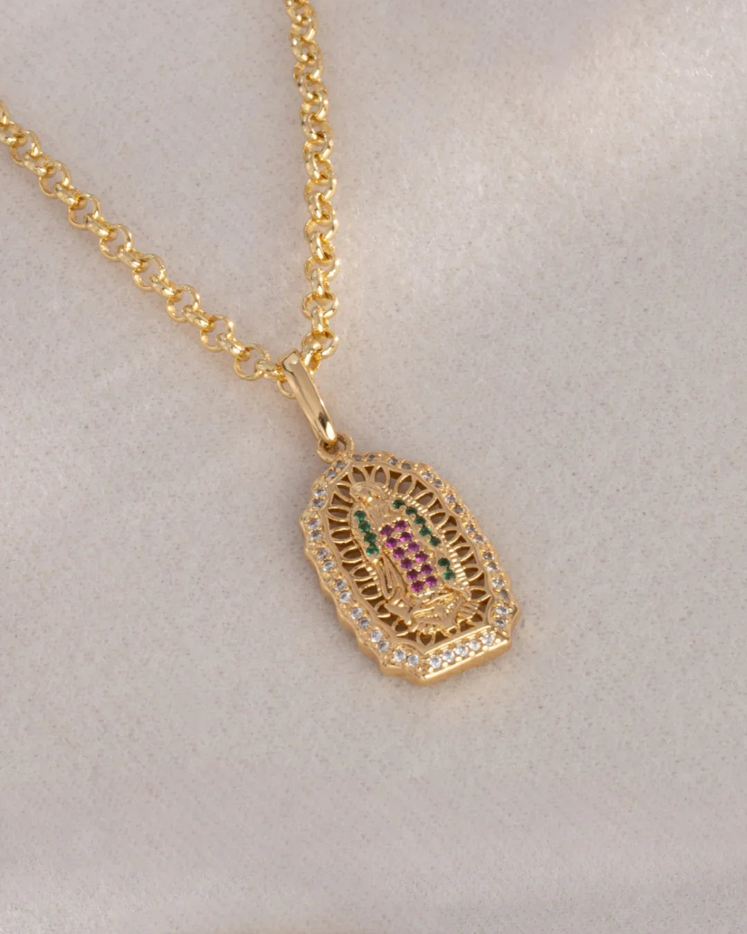 Cadena Aros 3mm 65Cms + Dije Madre Guadalupana