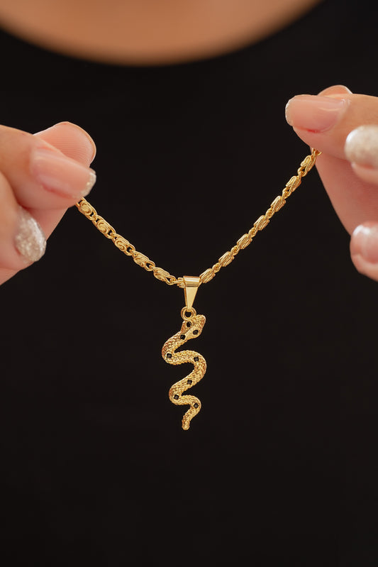 Cadena Caracol Gruesa (45cms) + Dije Serpiente Negra