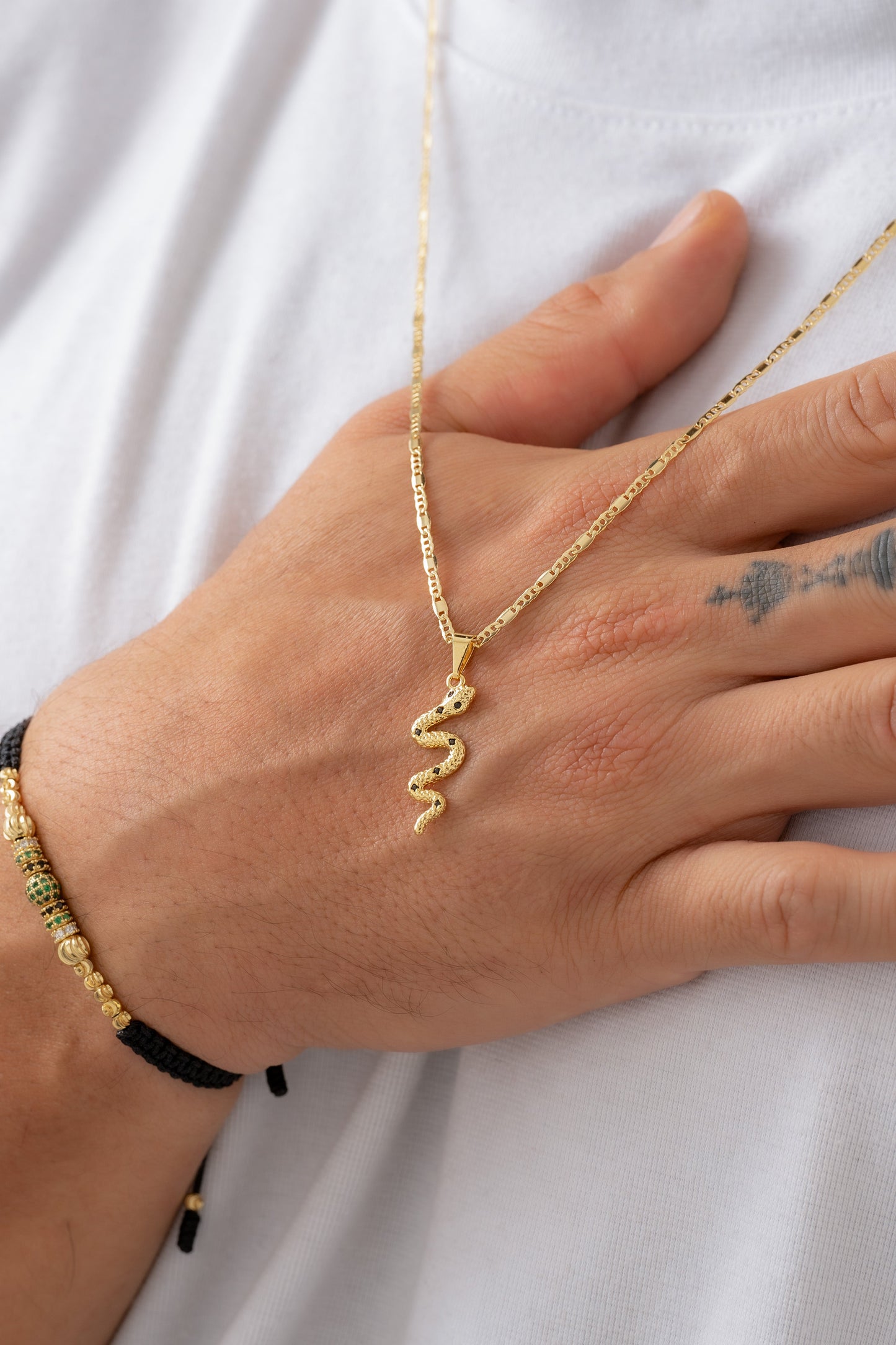 Cadena Escalera y Plana 65cms +  Dije Serpiente Negra