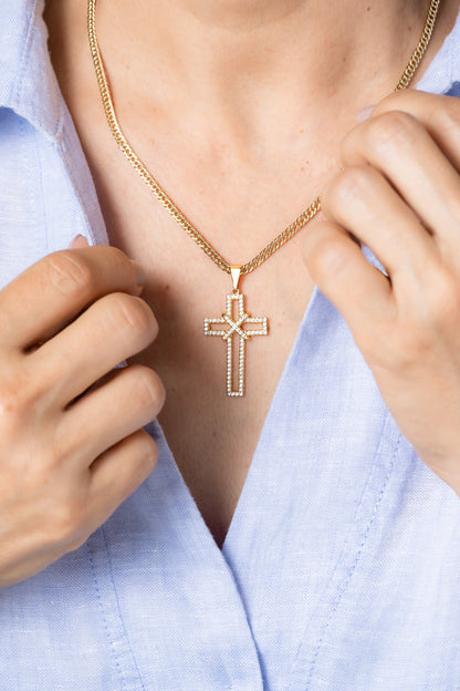 Cadena continua 3mm 45cm + Dije Cruz Silueta circonias 3.5 cms