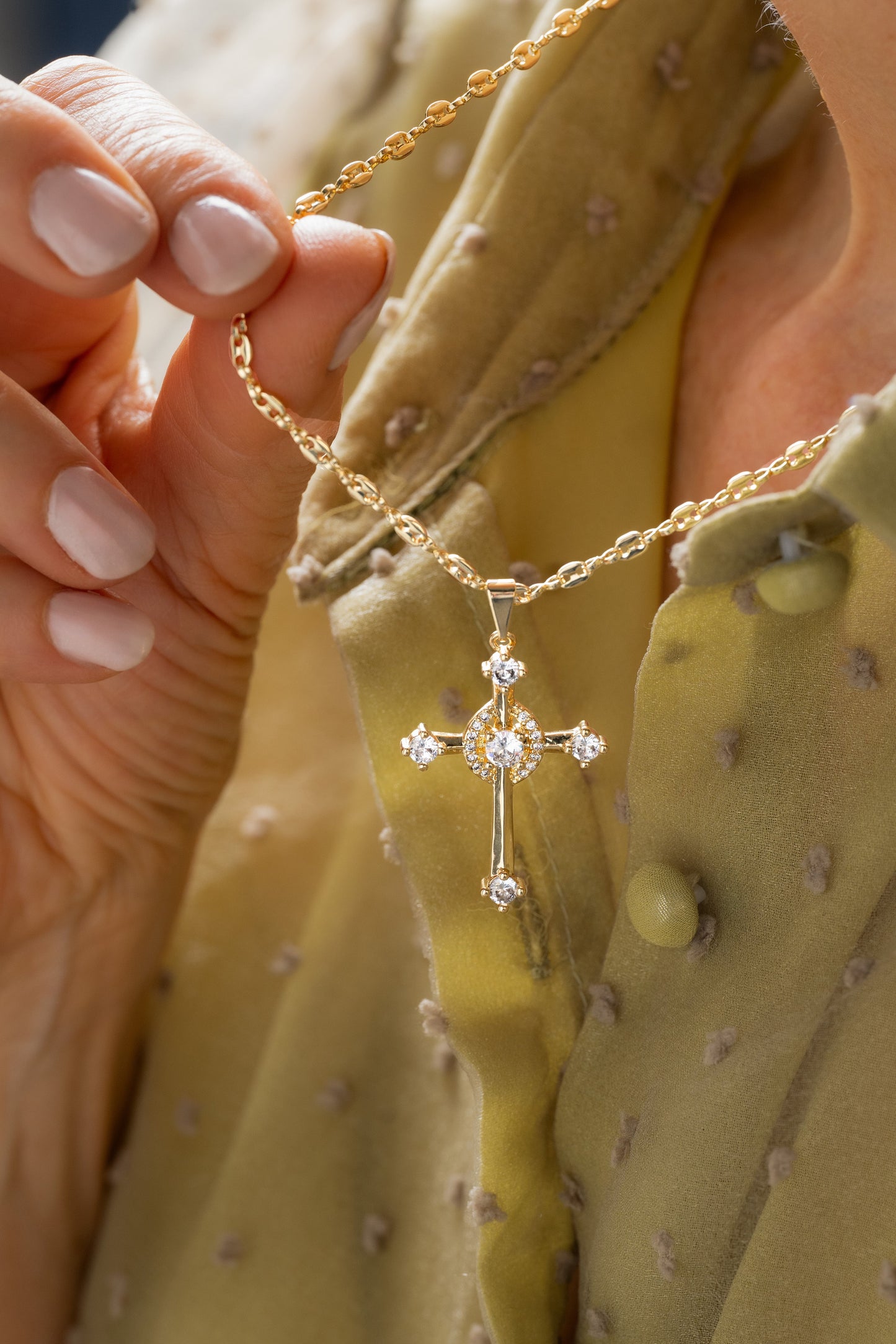 Cadena Gucci 45 Cms + Dije Cruz Cristal