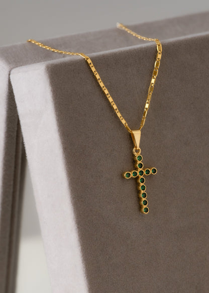 Cadena Escalera Delgada Plana Lisa 65cms + Dije Cruz Verde