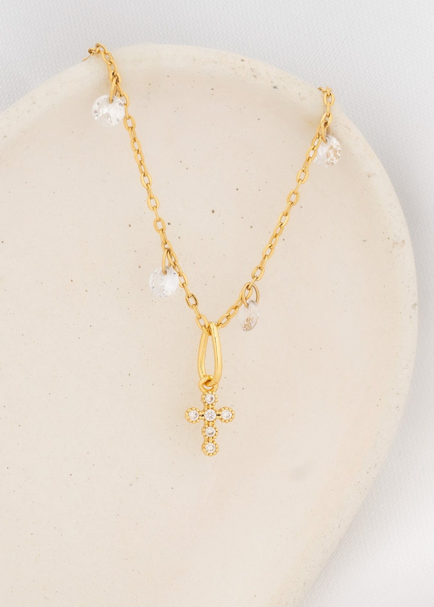 Cadena Gypsy (35cms) + 5cms extensor +  Dije Cruz Redondeada 1.6 Cms