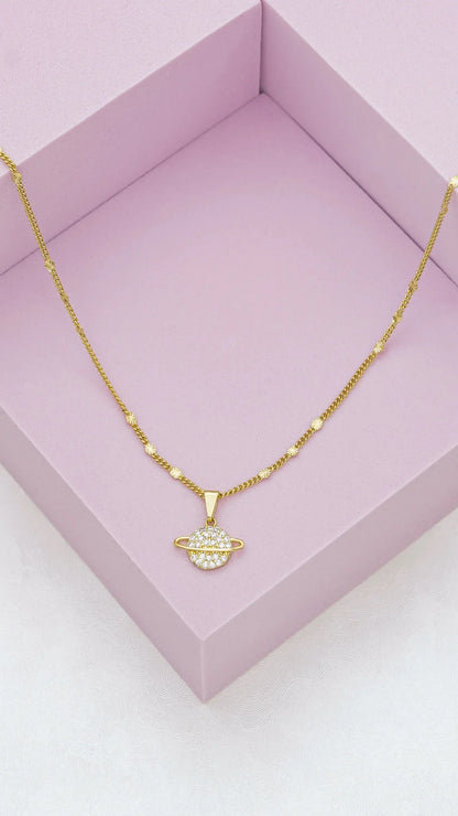 Cadena con Destellos 45cms + Dije Saturn Circonia